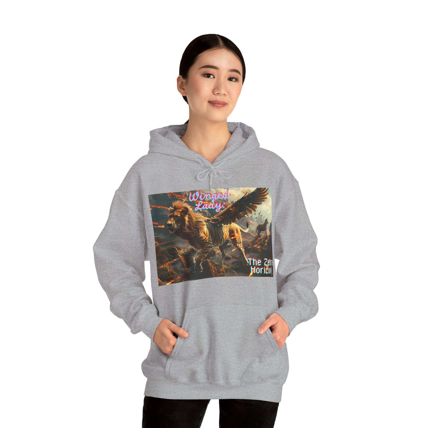 Winged lady, a Zebra Horizon, A Unisex Heavy Blend™ Hooded Sweatshirt