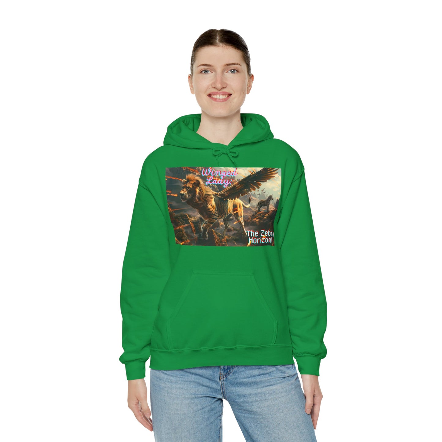 Winged lady, a Zebra Horizon, A Unisex Heavy Blend™ Hooded Sweatshirt