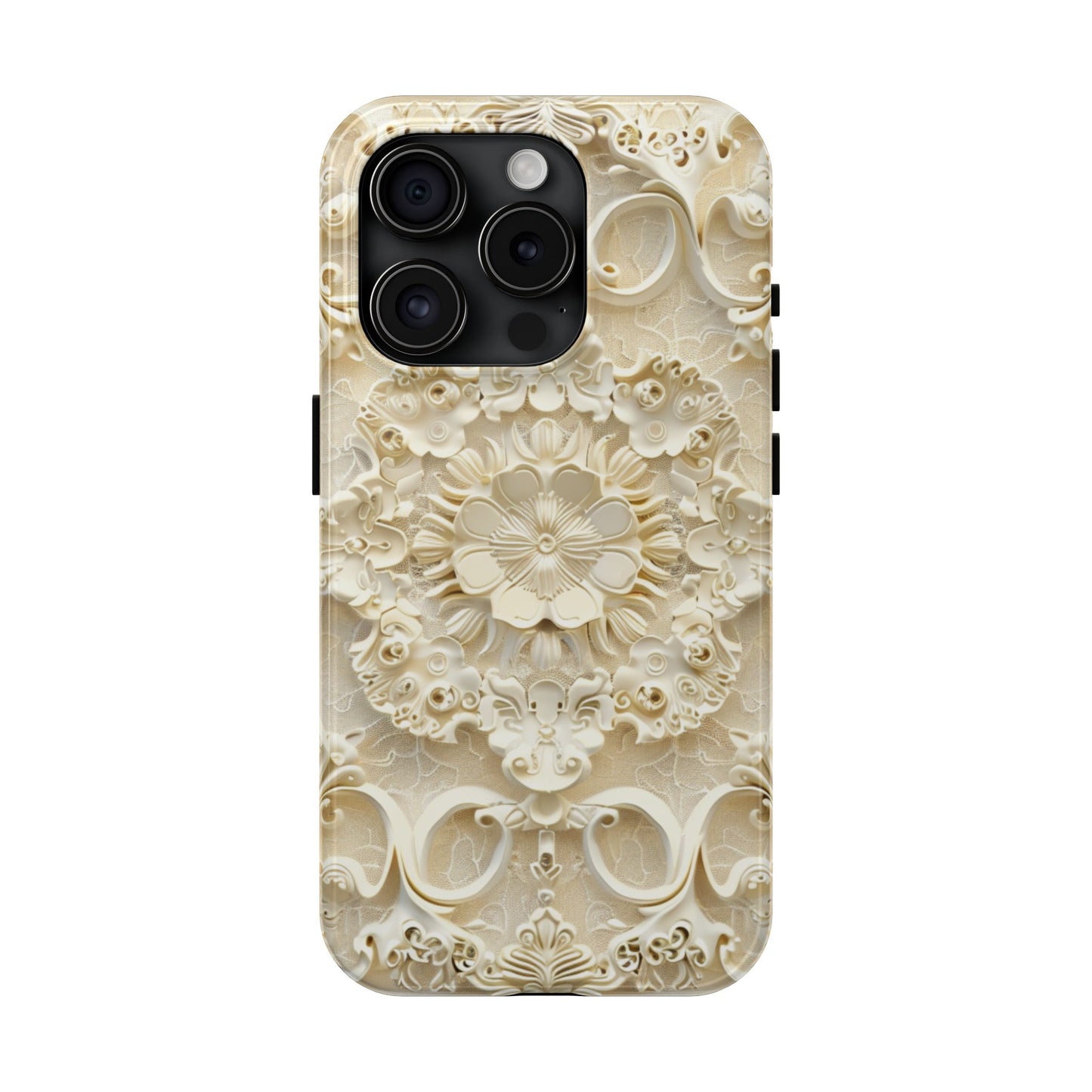 3D Vintage lace pattern in soft ivory and gold-