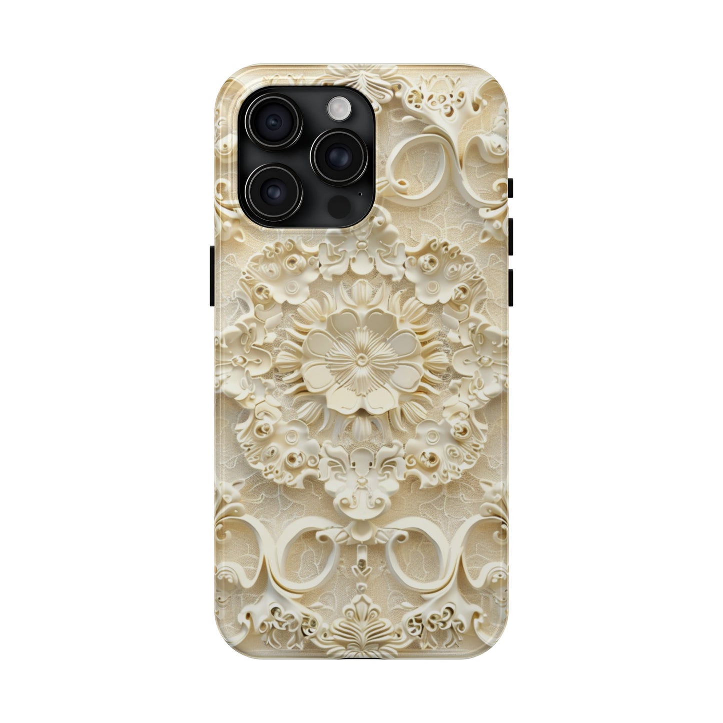 3D Vintage lace pattern in soft ivory and gold-