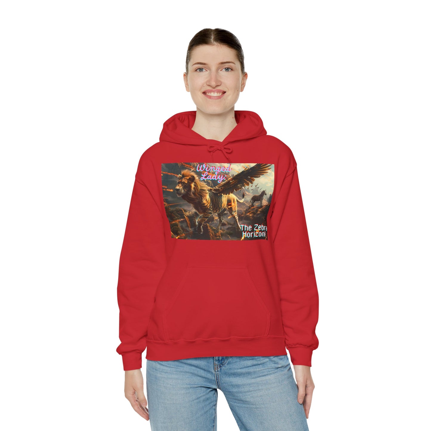 Winged lady, a Zebra Horizon, A Unisex Heavy Blend™ Hooded Sweatshirt