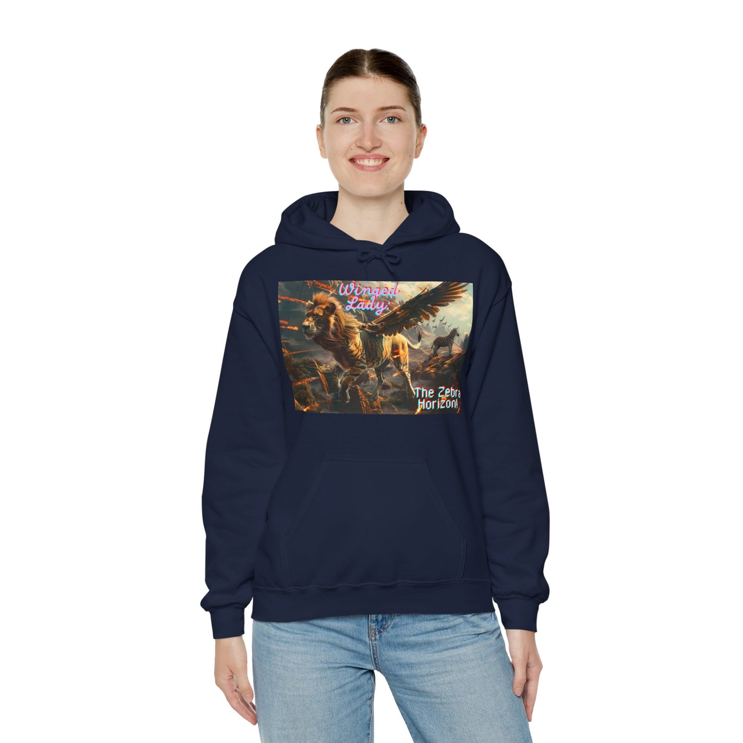 Winged lady, a Zebra Horizon, A Unisex Heavy Blend™ Hooded Sweatshirt