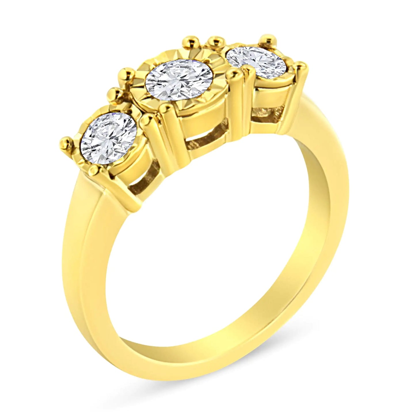 14K Yellow Gold Plated .925 Sterling Silver 1.00 Cttw Miracle-Set Round Diamond Three Stone Engagement Ring (K-L Color, I1-I2 Clarity)