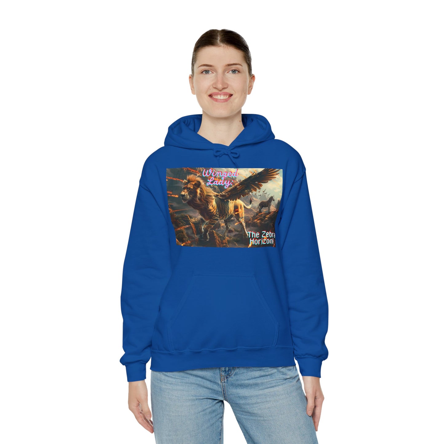 Winged lady, a Zebra Horizon, A Unisex Heavy Blend™ Hooded Sweatshirt