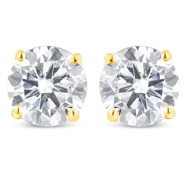14K Yellow Gold 1.00 Cttw Round Brilliant-Cut Near Colorless Diamond Classic 4-Prong Stud Earrings with Screw Backs (J-K Color, SI1-SI2 Clarity)