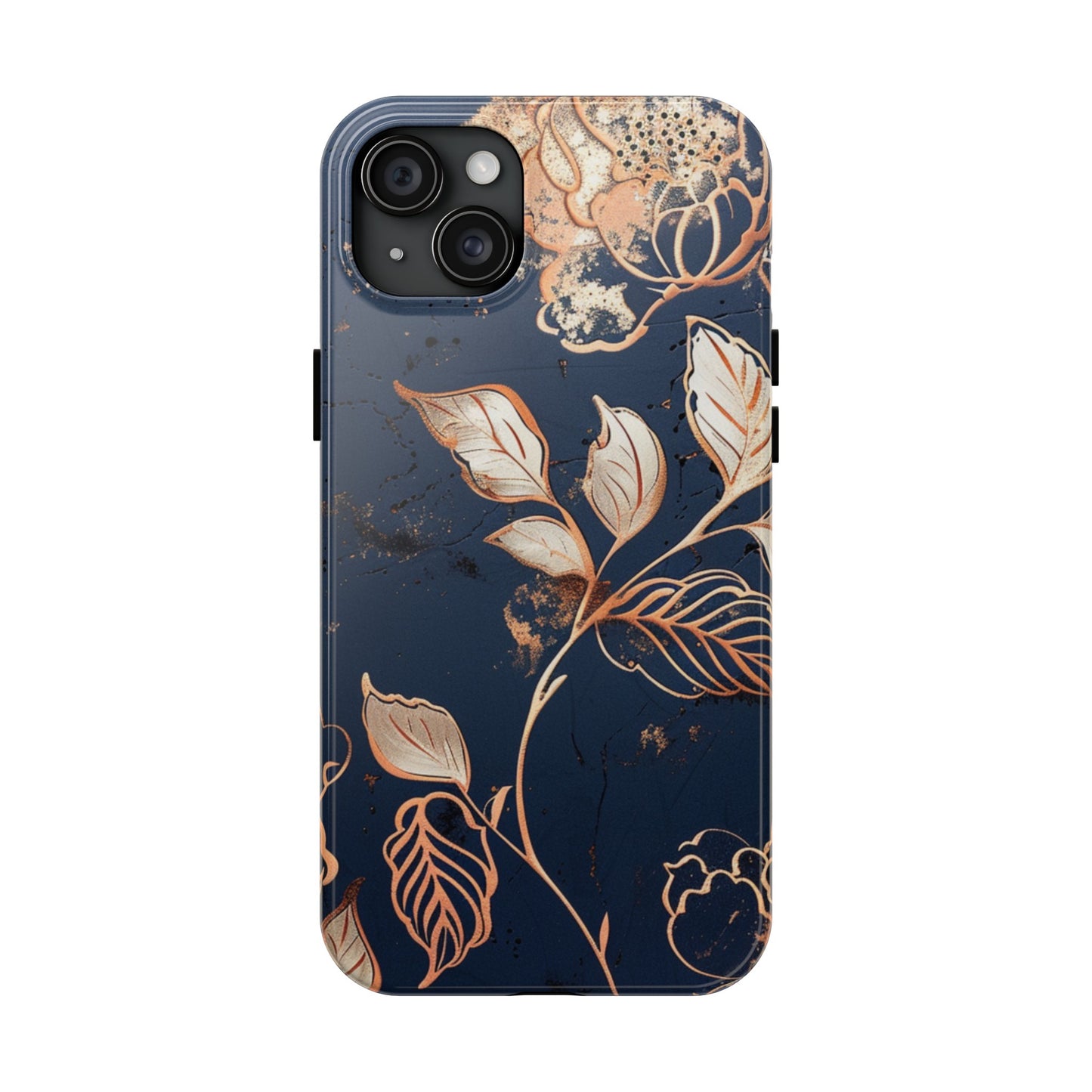 Elegant navy blue background and rose gold metallic detailing