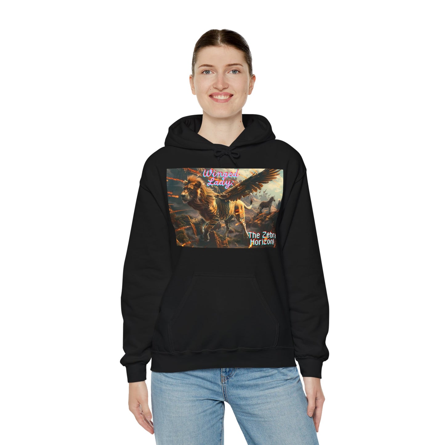 Winged lady, a Zebra Horizon, A Unisex Heavy Blend™ Hooded Sweatshirt