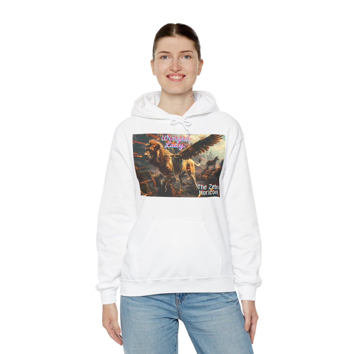 Winged lady, a Zebra Horizon, A Unisex Heavy Blend™ Hooded Sweatshirt