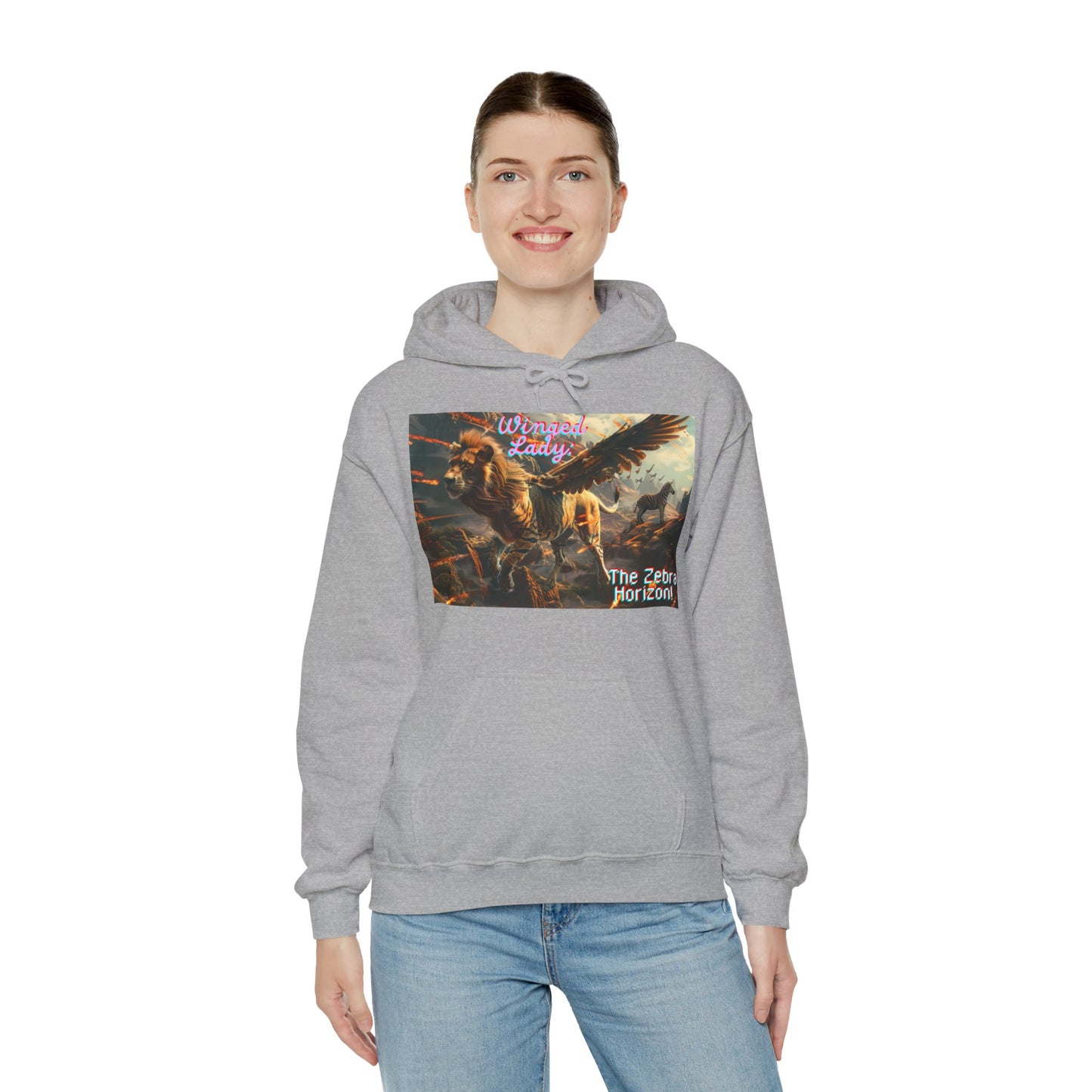 Winged lady, a Zebra Horizon, A Unisex Heavy Blend™ Hooded Sweatshirt