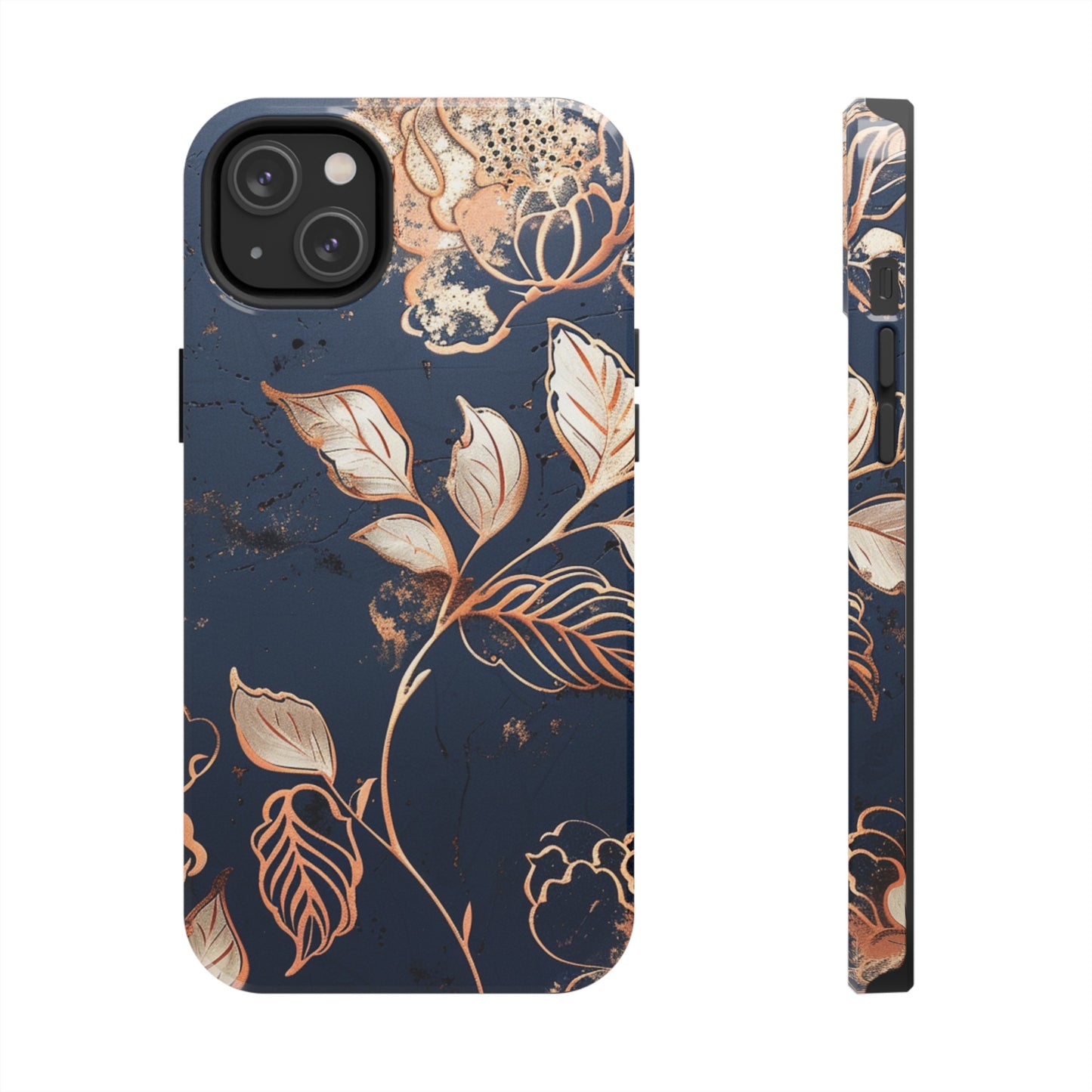 Elegant navy blue background and rose gold metallic detailing