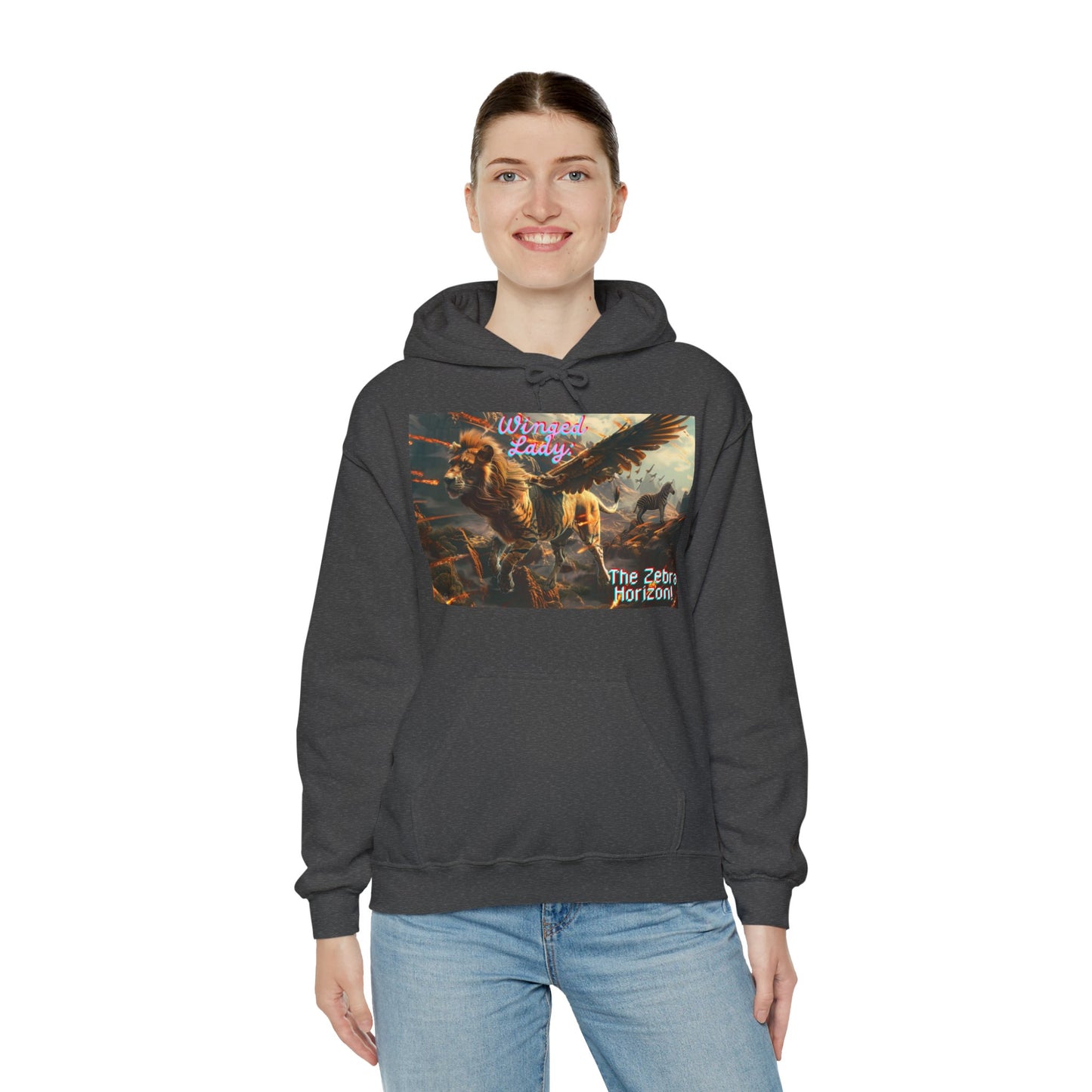 Winged lady, a Zebra Horizon, A Unisex Heavy Blend™ Hooded Sweatshirt