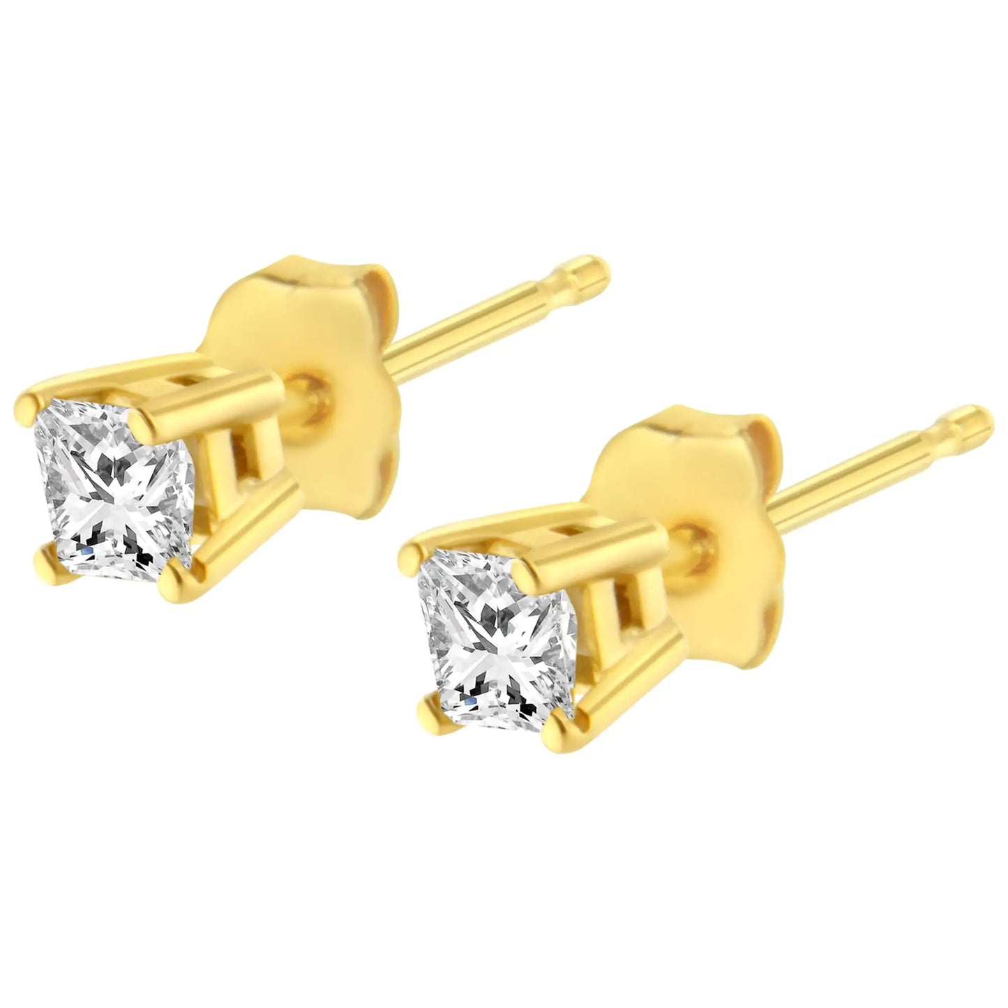 AGS Certified 1/2 Cttw Princess-Cut Square Diamond 4-Prong Solitaire Stud Earrings in 14K Yellow Gold (N-O Color, VS1-VS2 Clarity)