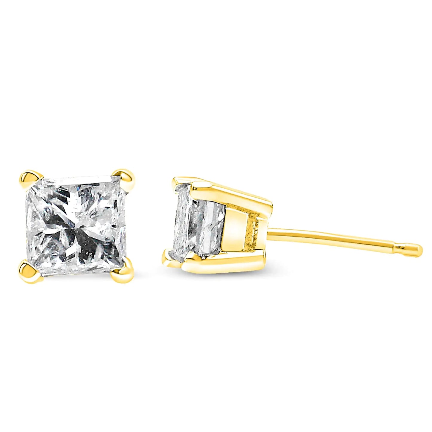 AGS Certified 1/2 Cttw Princess-Cut Square Diamond 4-Prong Solitaire Stud Earrings in 14K Yellow Gold (N-O Color, VS1-VS2 Clarity)