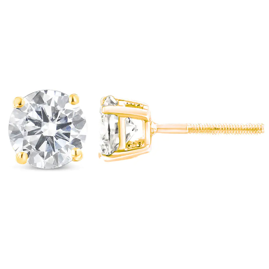 14K Yellow Gold 1.00 Cttw Round Brilliant-Cut Near Colorless Diamond Classic 4-Prong Stud Earrings with Screw Backs (J-K Color, SI1-SI2 Clarity)