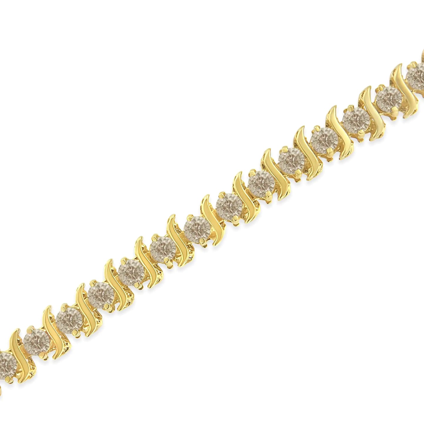 14K Yellow Gold-Plated .925 Sterling Silver 6.0 cttw Classic Round-Cut Diamond "S" Link Bracelet (J-K Color, I1-I2 Clarity) - Size 7.5"
