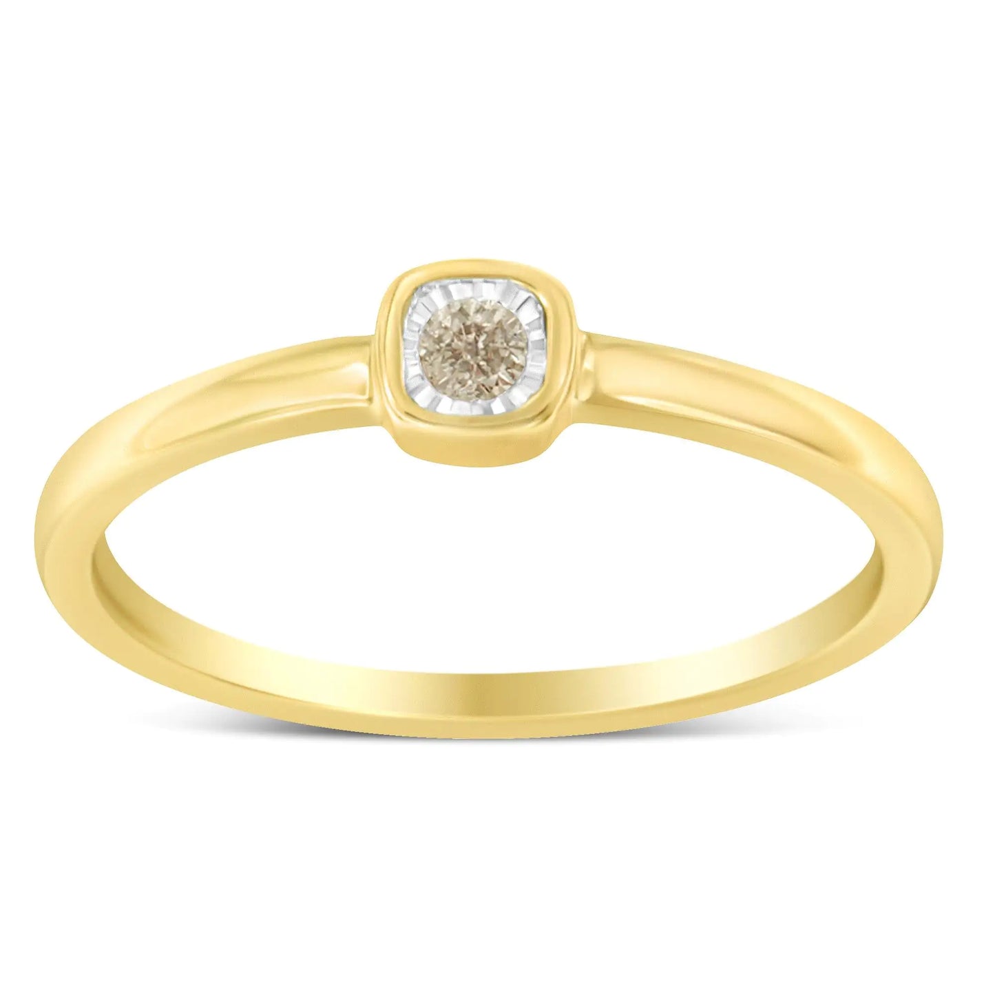 14K Yellow Gold Plated .925 Sterling Silver 1/20 Carat Diamond Square Cushion-Shaped Miracle Set Petite Fashion Promise Ring (J-K Color, I1-I2 Clarity)