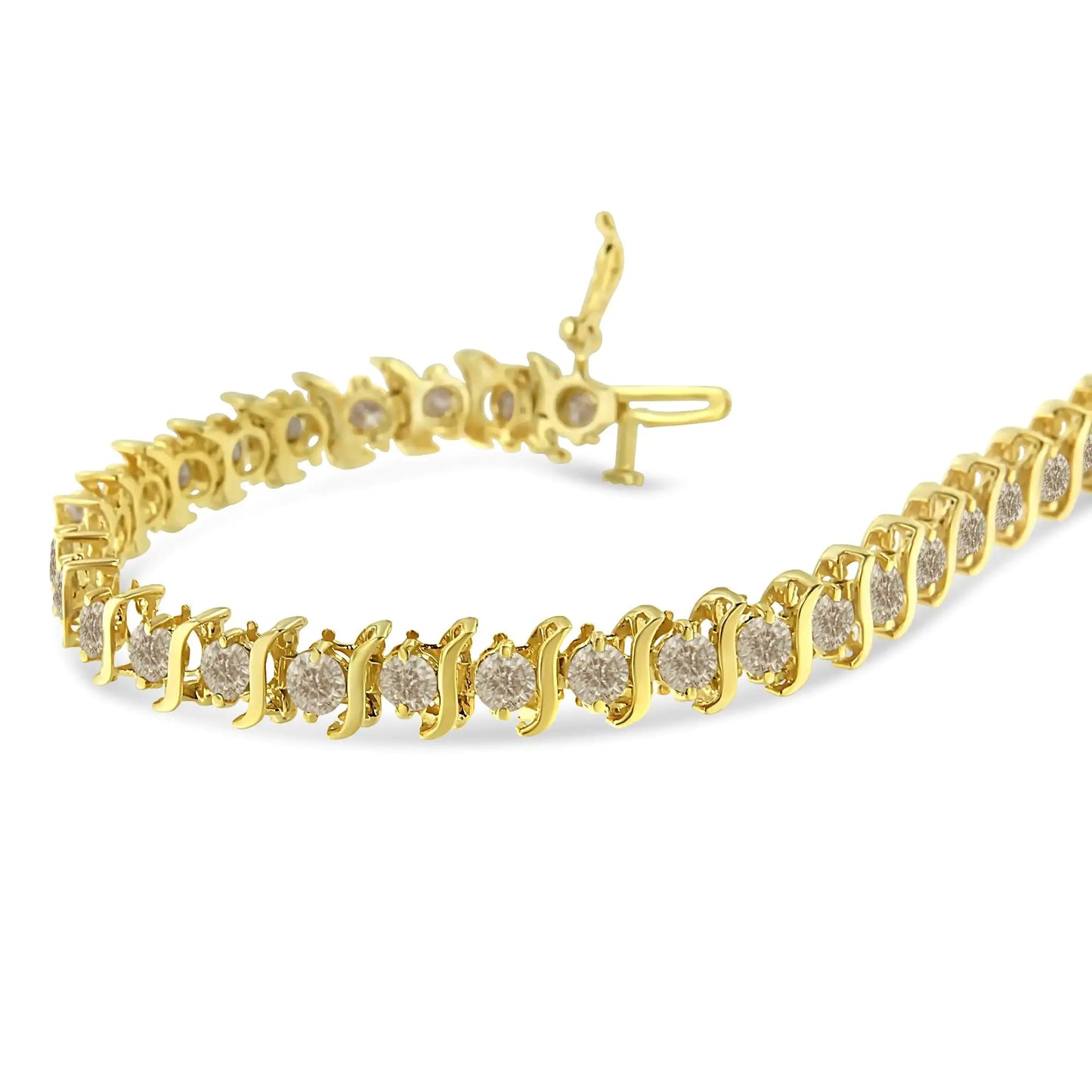 14K Yellow Gold-Plated .925 Sterling Silver 6.0 cttw Classic Round-Cut Diamond "S" Link Bracelet (J-K Color, I1-I2 Clarity) - Size 7.5"
