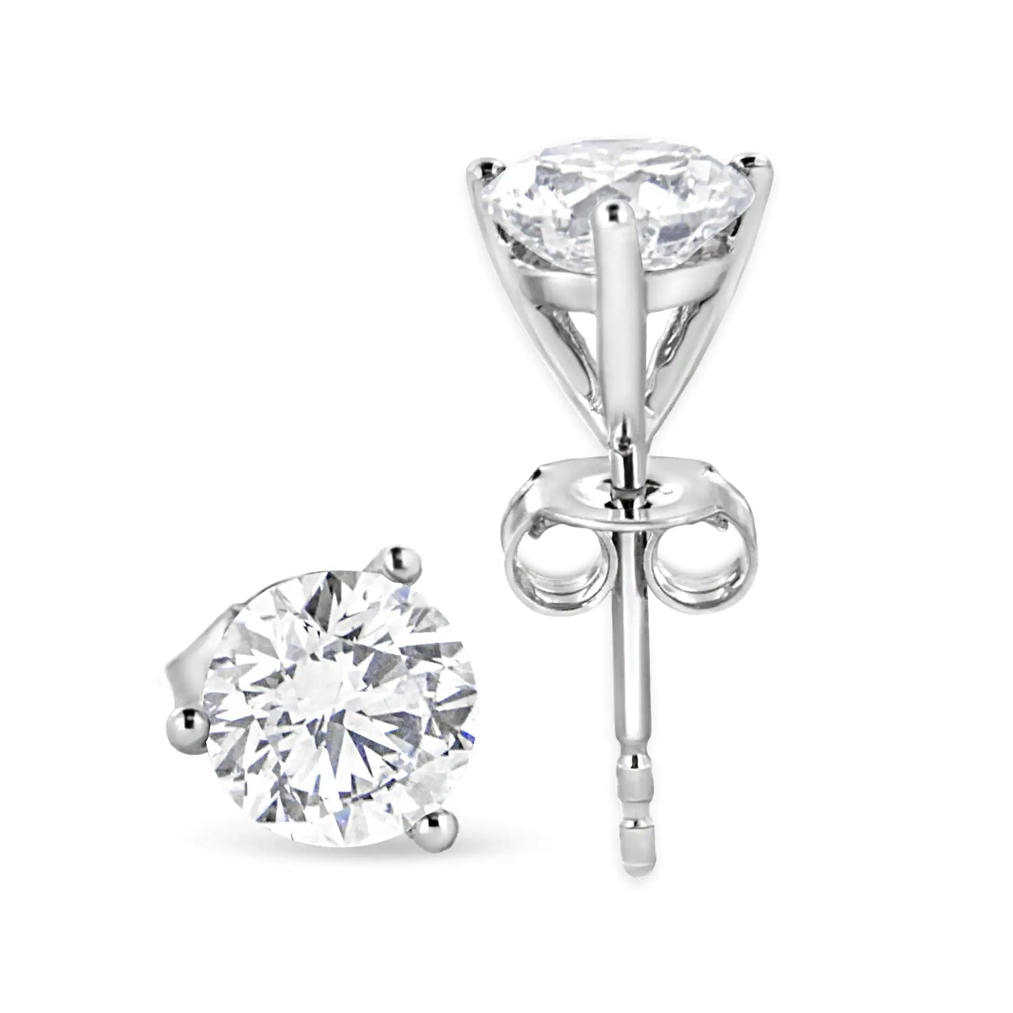 14K White Gold 2.0 Cttw 3-Prong Martini Set Brilliant Round-Cut Solitaire Lab Grown Diamond Screwback Stud Earrings (F-G Color, VS2-SI1 Clarity)