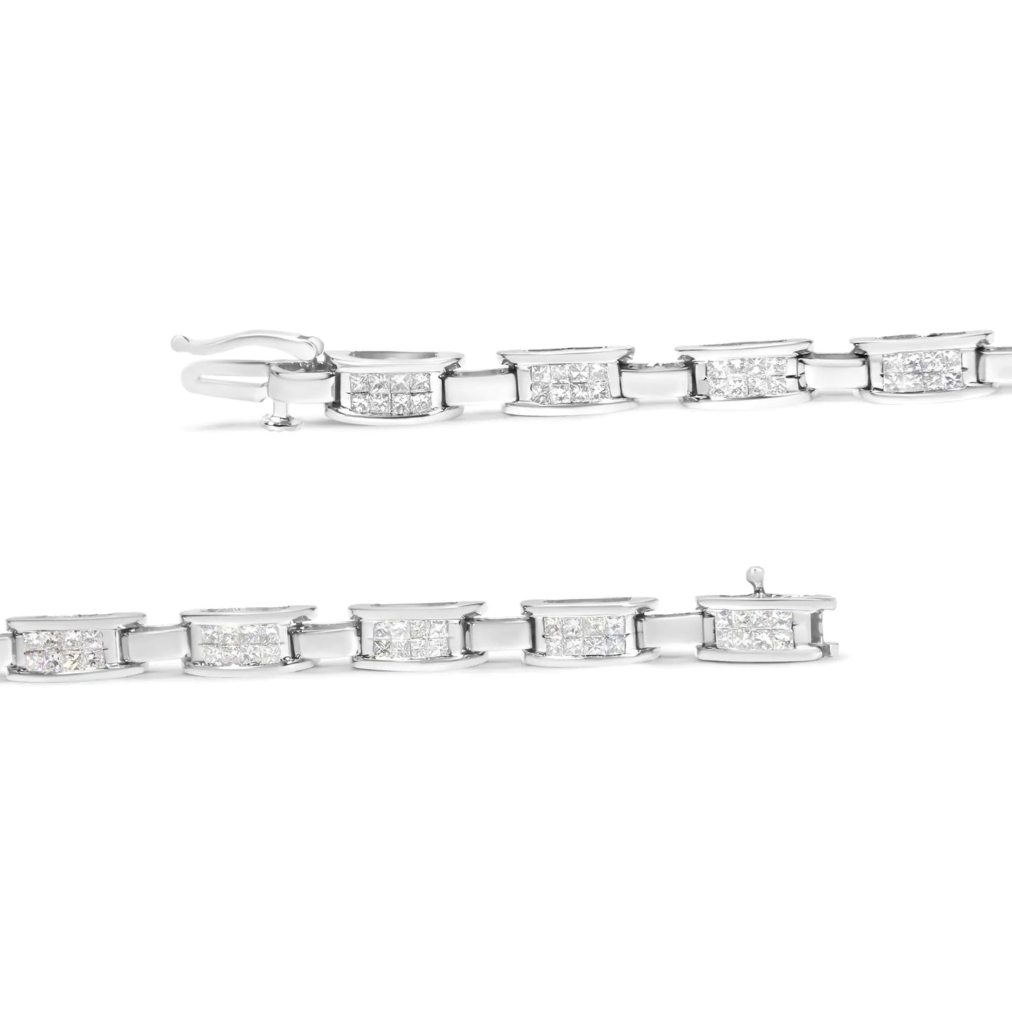 14K White Gold 2.0 Cttw Princess Cut Invisible Set Diamond Rectangular Link Bracelet (I-J Color, I1-I2 Clarity) - 7.25"