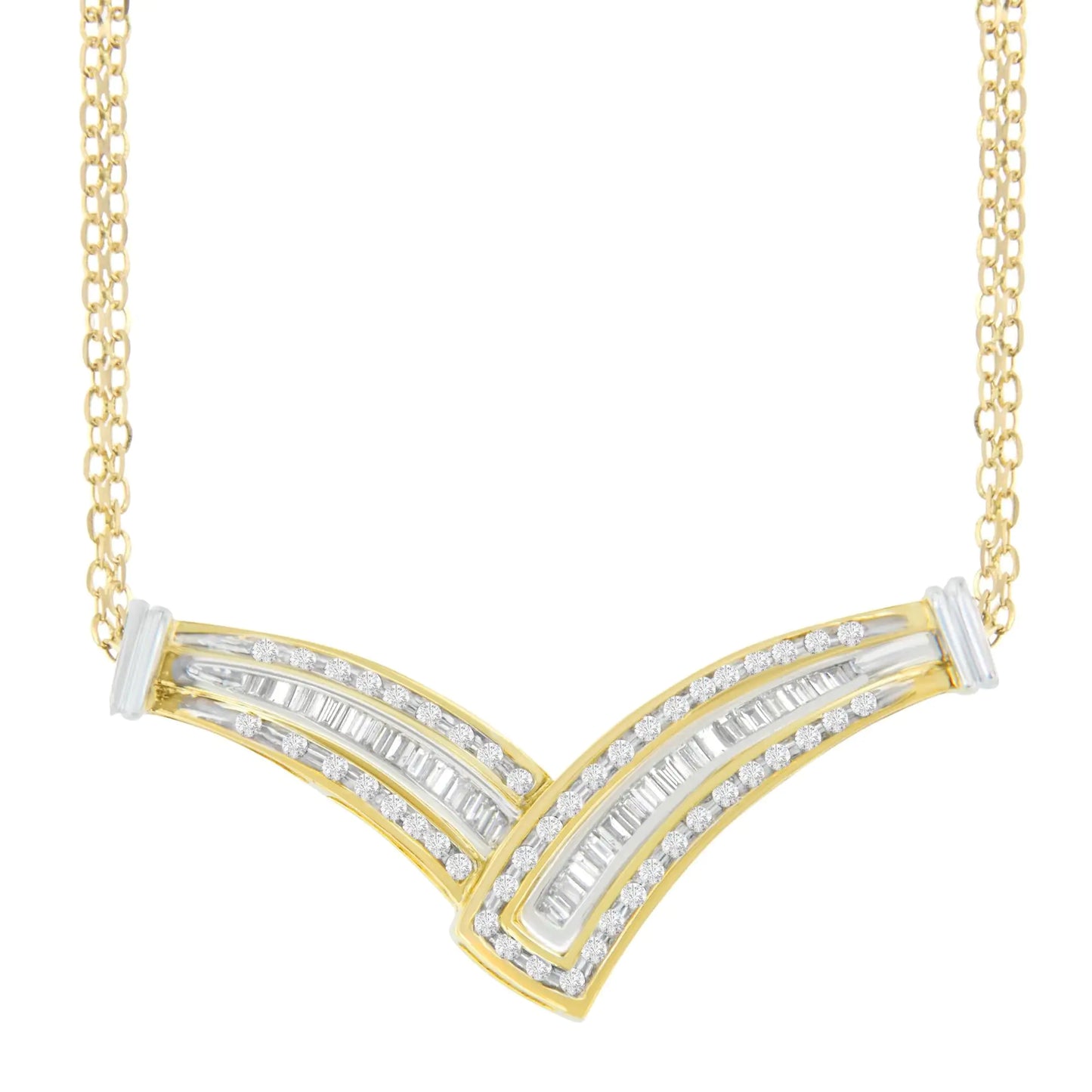 14K Yellow Gold 1/2 cttw Diamond V-Shape Pendant Necklace (I-J, I1-I2)