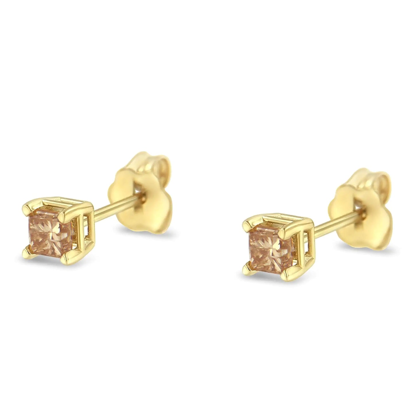 AGS Certified 14K Gold 4-Prong Set Princess-Cut Solitaire Diamond Push Back Stud Earrings (J-K Color, I1-I2 Clarity)