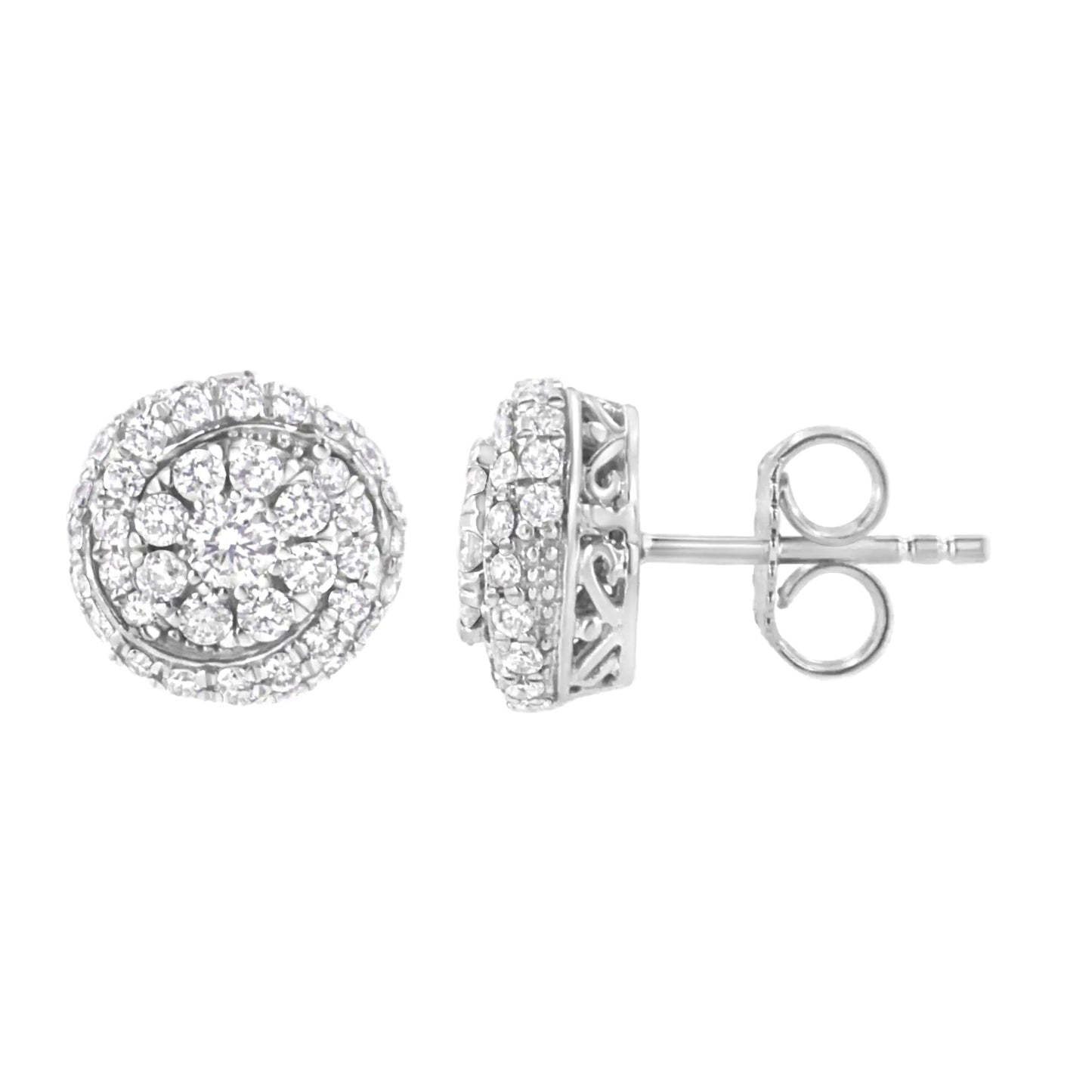 Sterling Silver 1 cttw Lab Grown Diamond Cluster Stud Earring (F-G Color, VS2-SI1 Clarity)