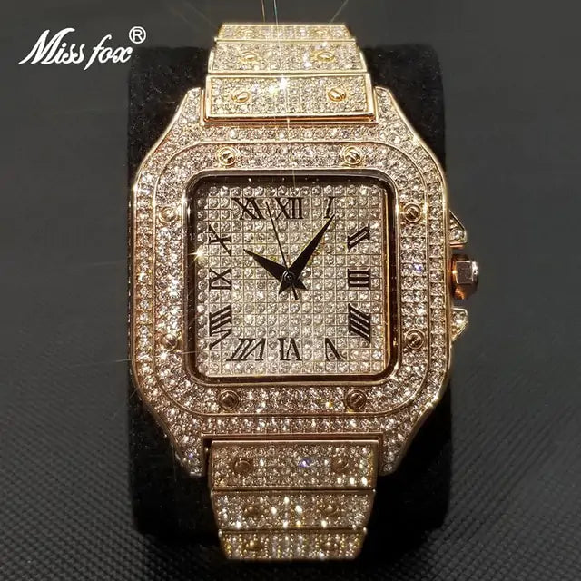 MISSFOX Ice Out Square Watch For Men